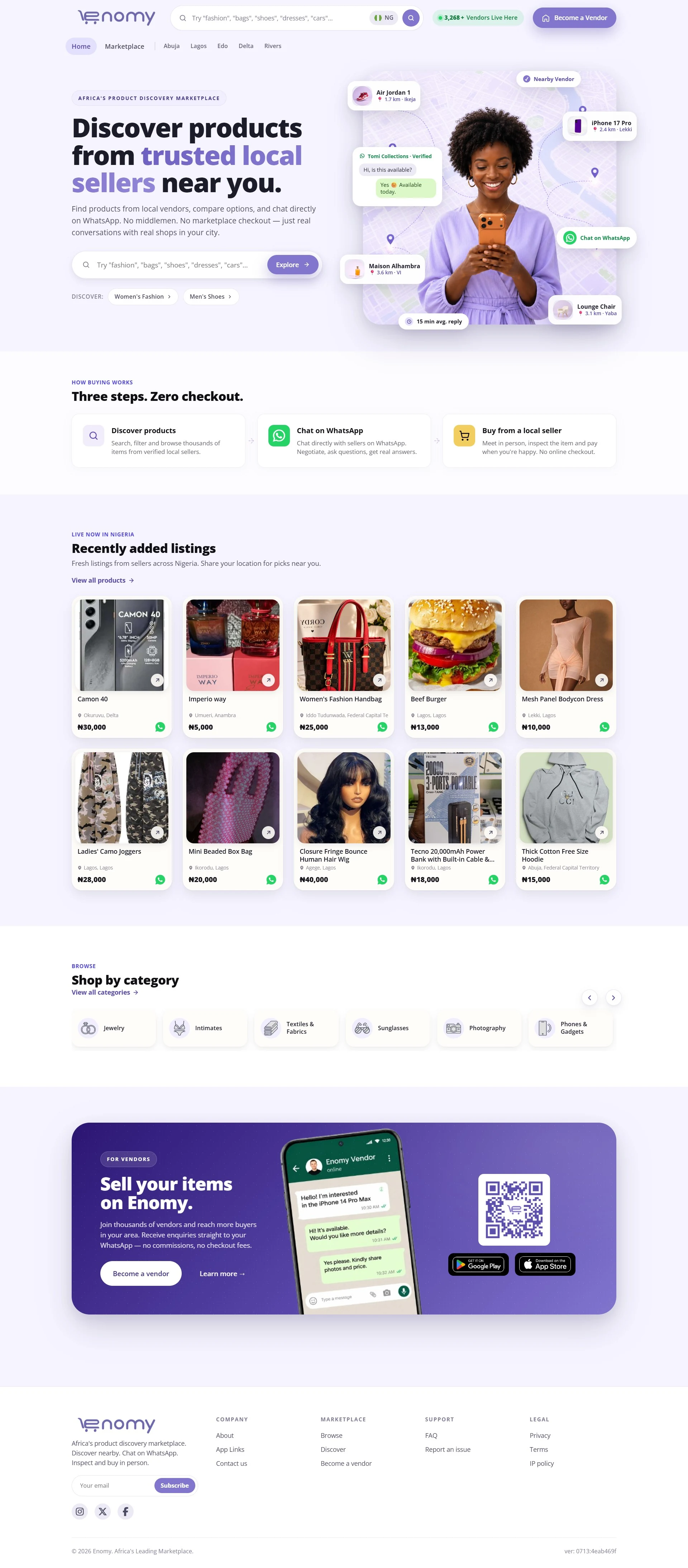 Enomy's redesigned homepage after the project