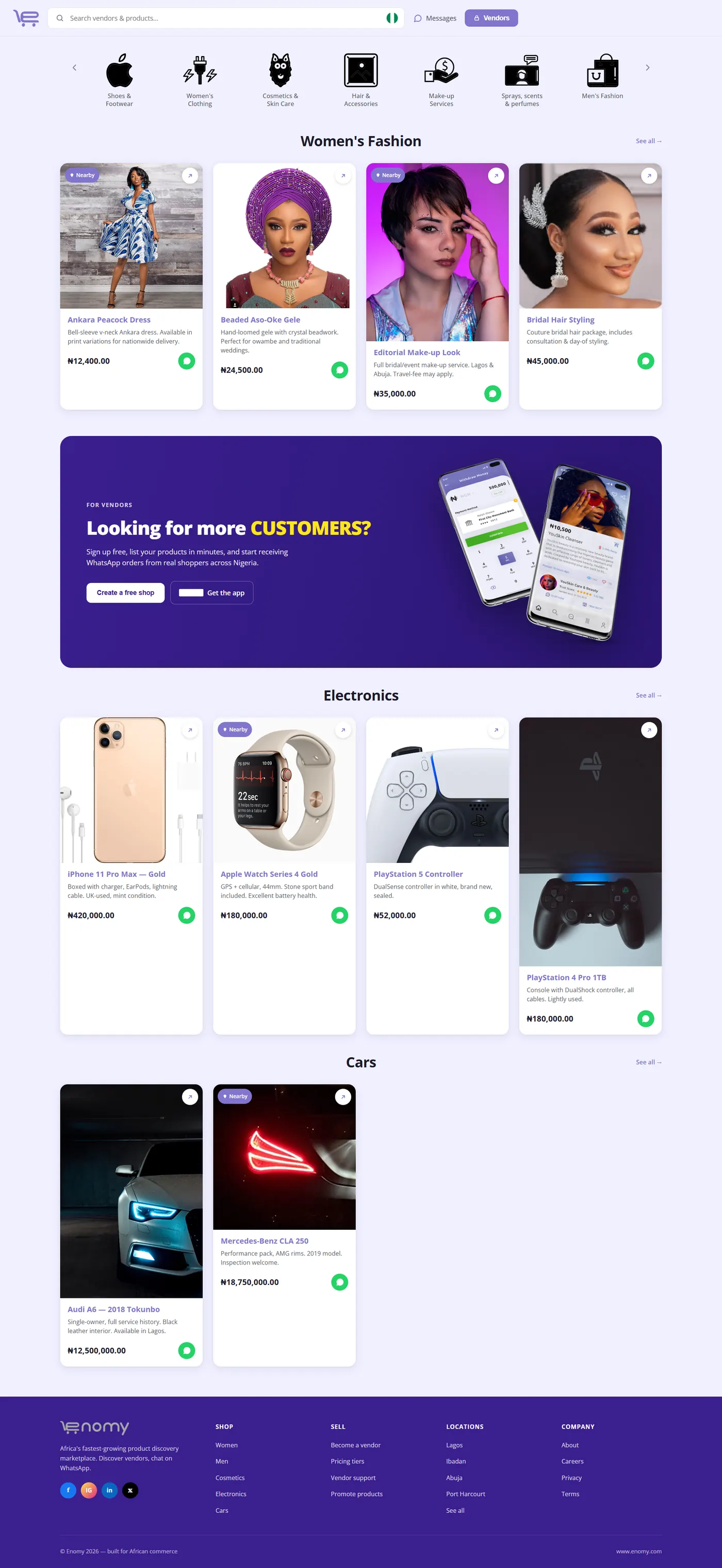 Enomy's original homepage before the redesign