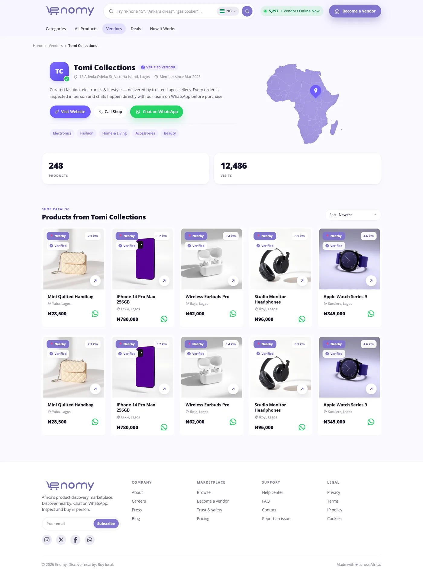 Enomy vendor shop page redesign