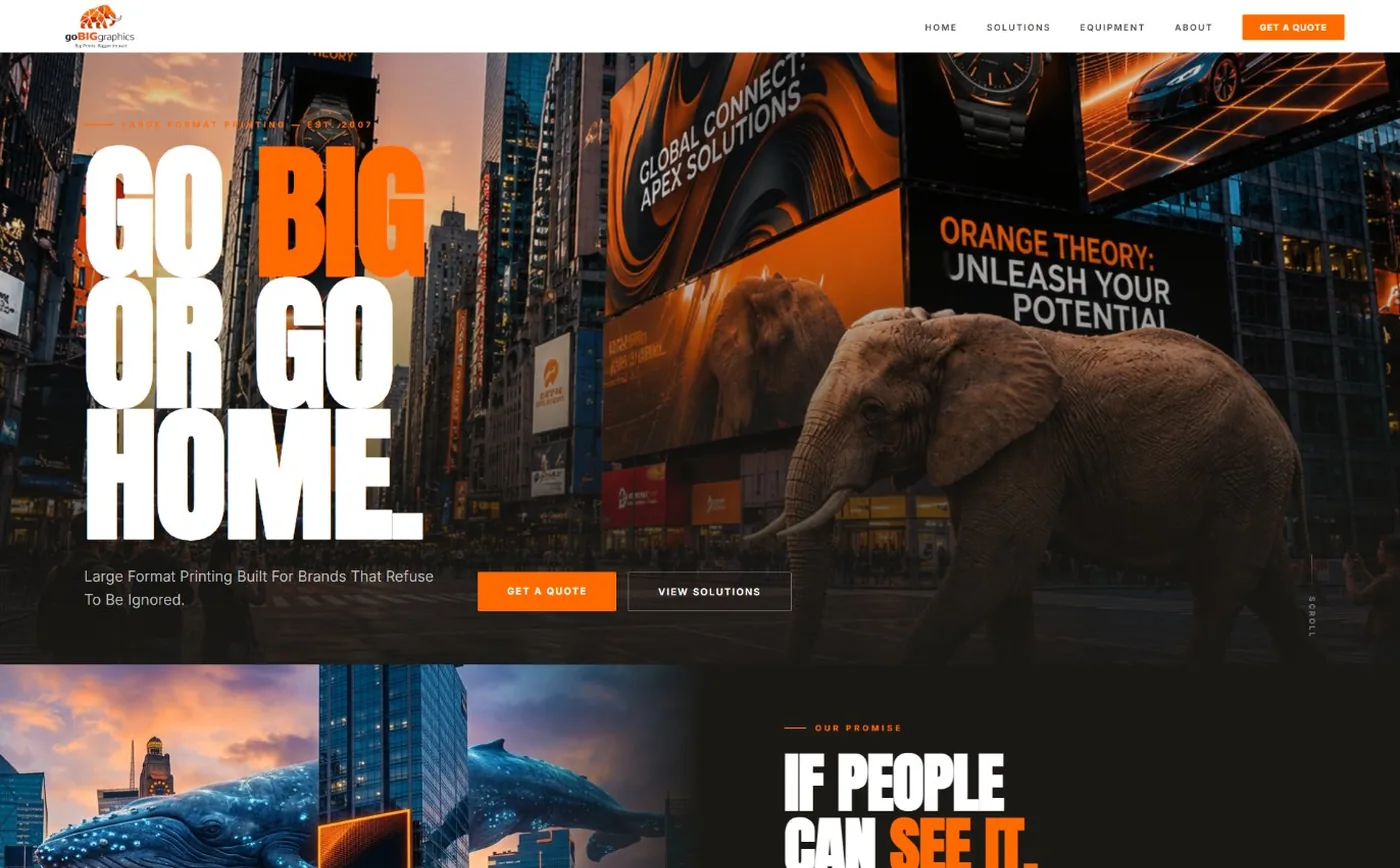 GO Big Graphics homepage concept screenshot