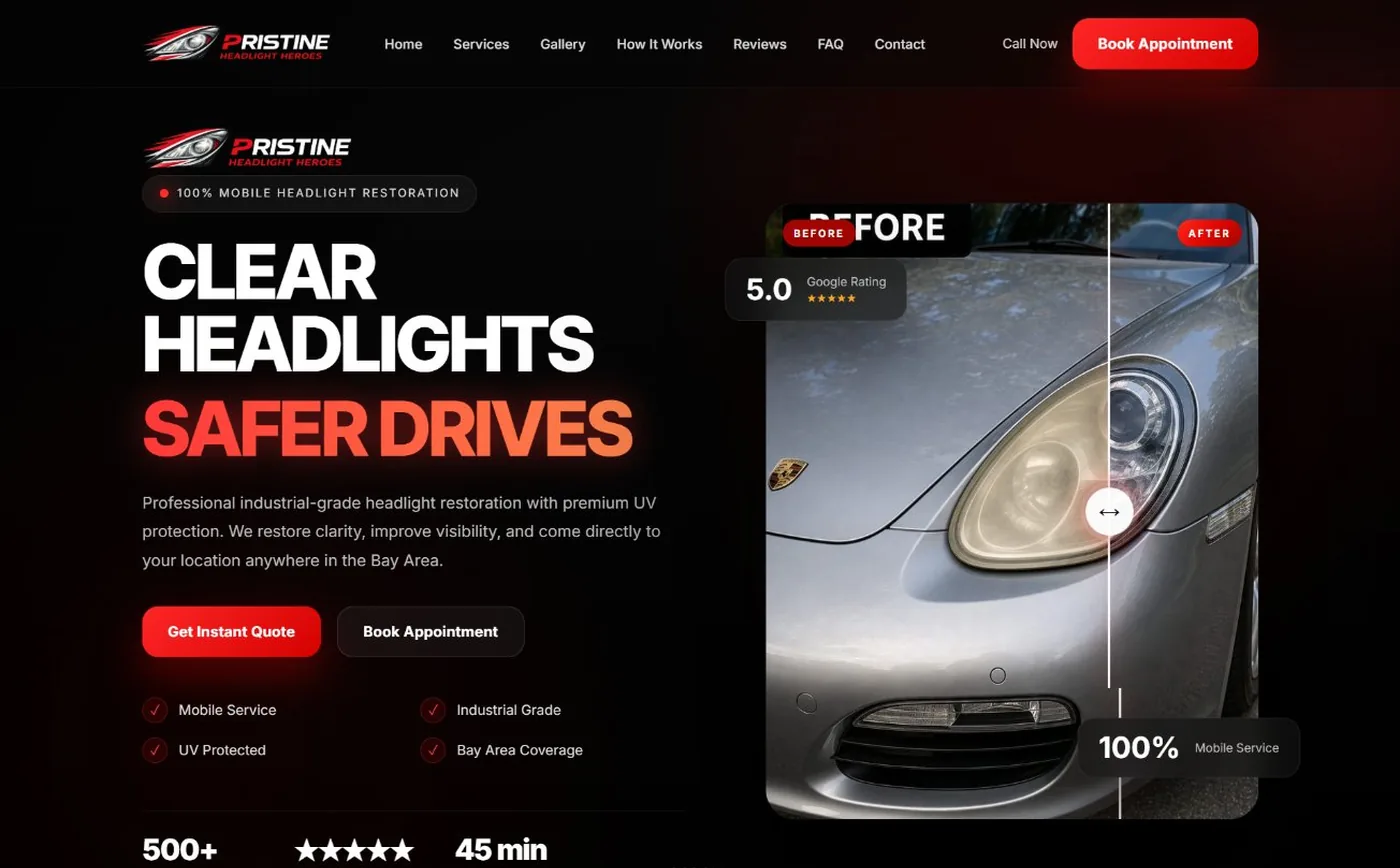 Pristine Headlight Heroes homepage screenshot