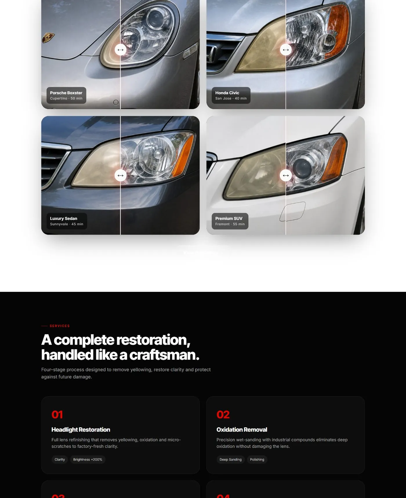 Pristine Headlight Heroes interactive before/after gallery section