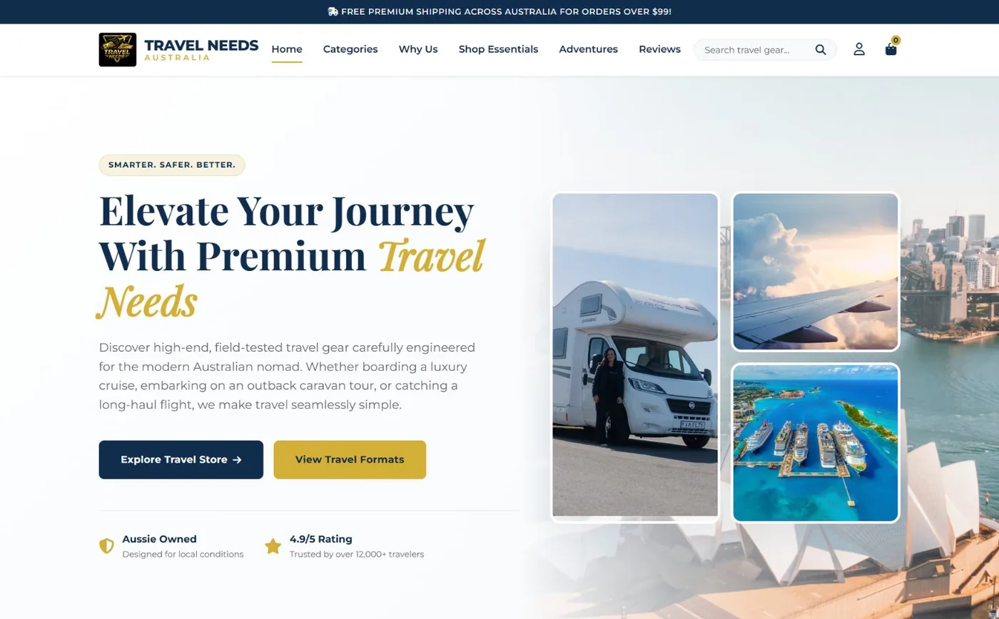 Travel Needs landing page redesign screenshot