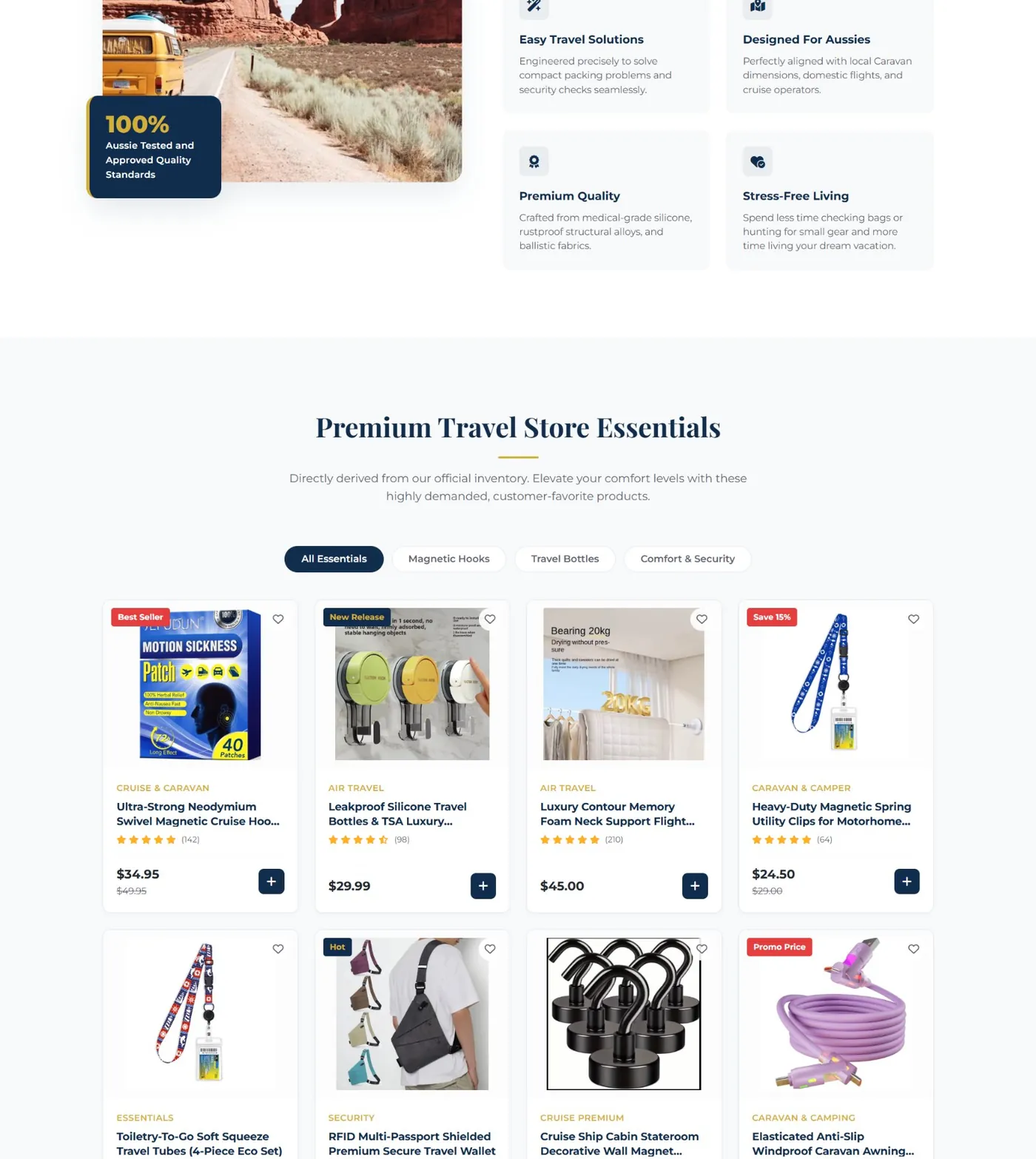 Travel Needs redesigned product essentials section